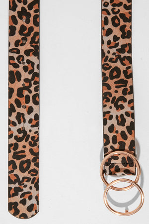 Leopard Print PU Double Circle Buckle Belt - Tansy