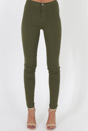 Khaki High Waisted Skinny Jeans - Tia