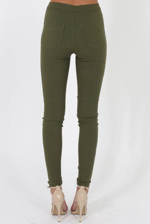 Khaki High Waisted Skinny Jeans - Tia