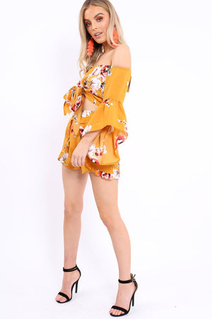 Mustard Floral Crop Top and Shorts Co-ord - Teigan