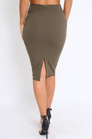 Khaki Midi Bodycon Skirt - Tiffy