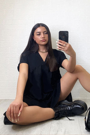 Black Plunge Smock Dress - Cambriella