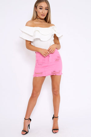 White Bardot Extreme Frill Bodysuit - Diandra